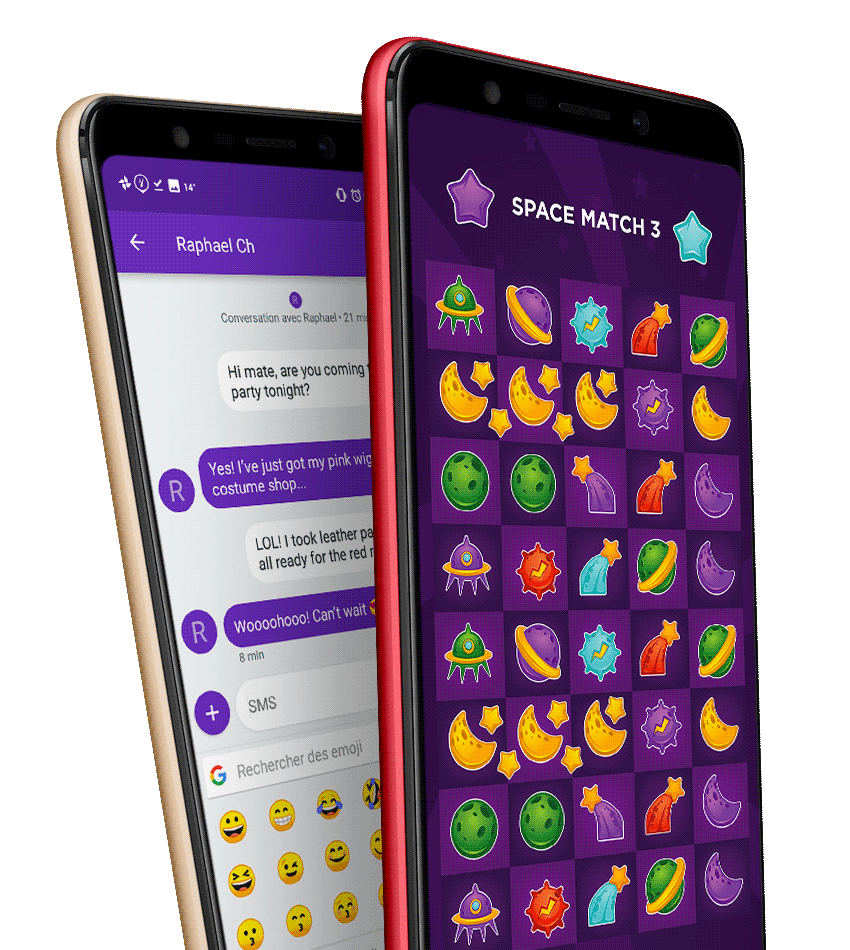 VIEW Go with sms app displayed on the screen - text + smileys